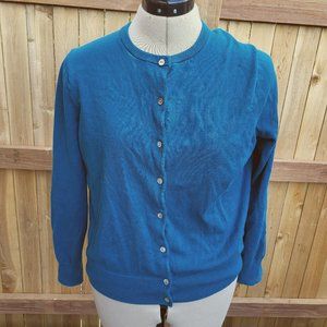 LAND'S END Women's teal cardigan MEDIUM